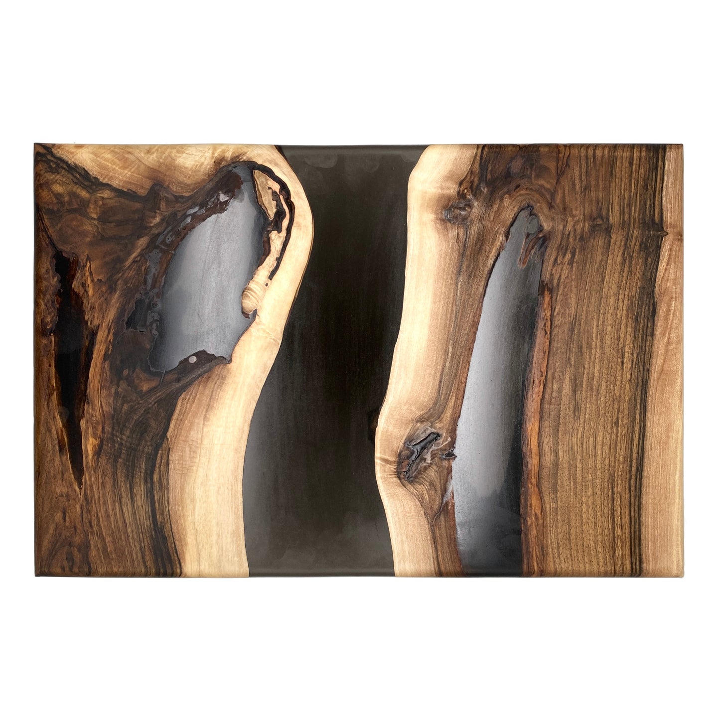 Side table made of walnut wood and black epoxy resin