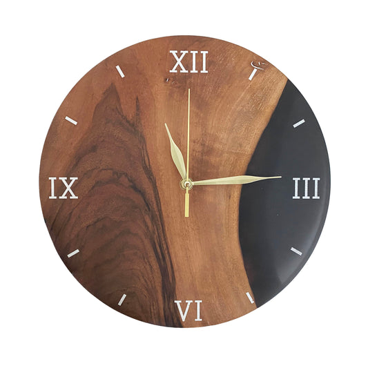 Modern wall clock made of wood and epoxy – anthracite