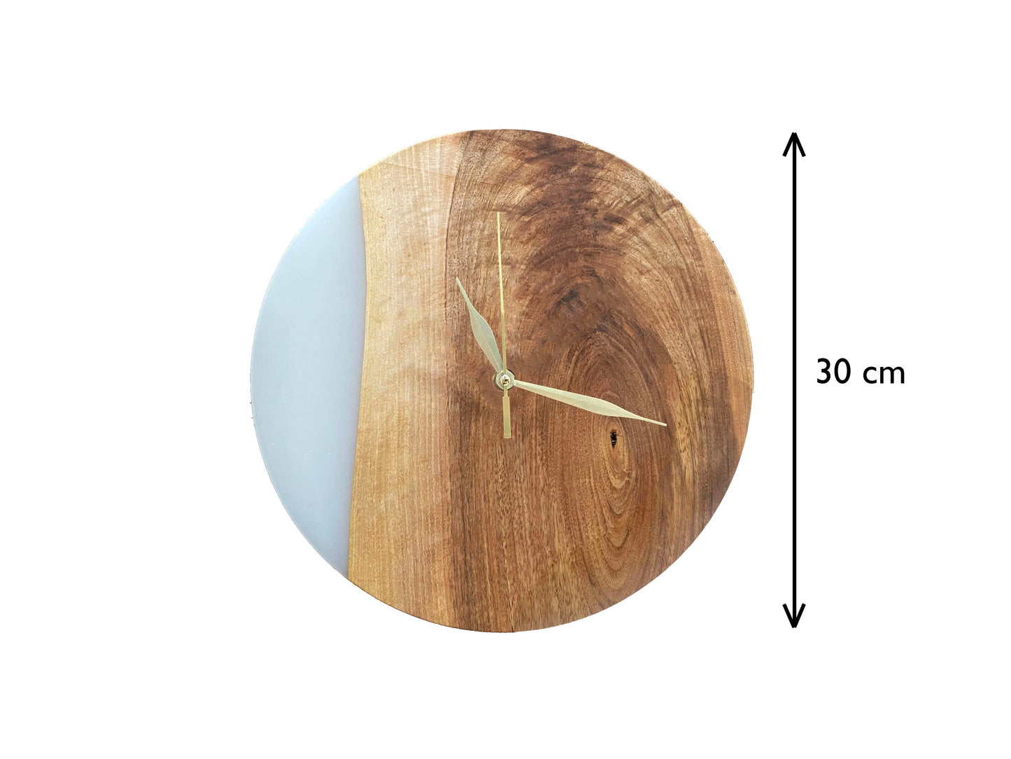 Modern wall clock made of wood and epoxy – white