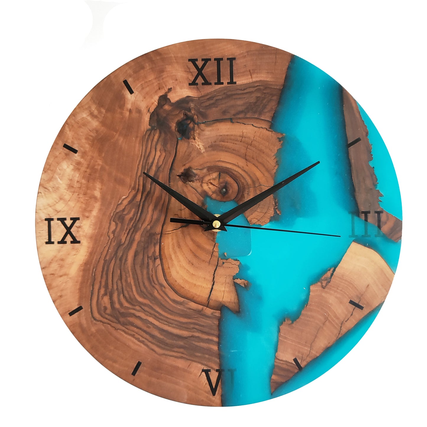 Modern wall clock made of wood and epoxy – white