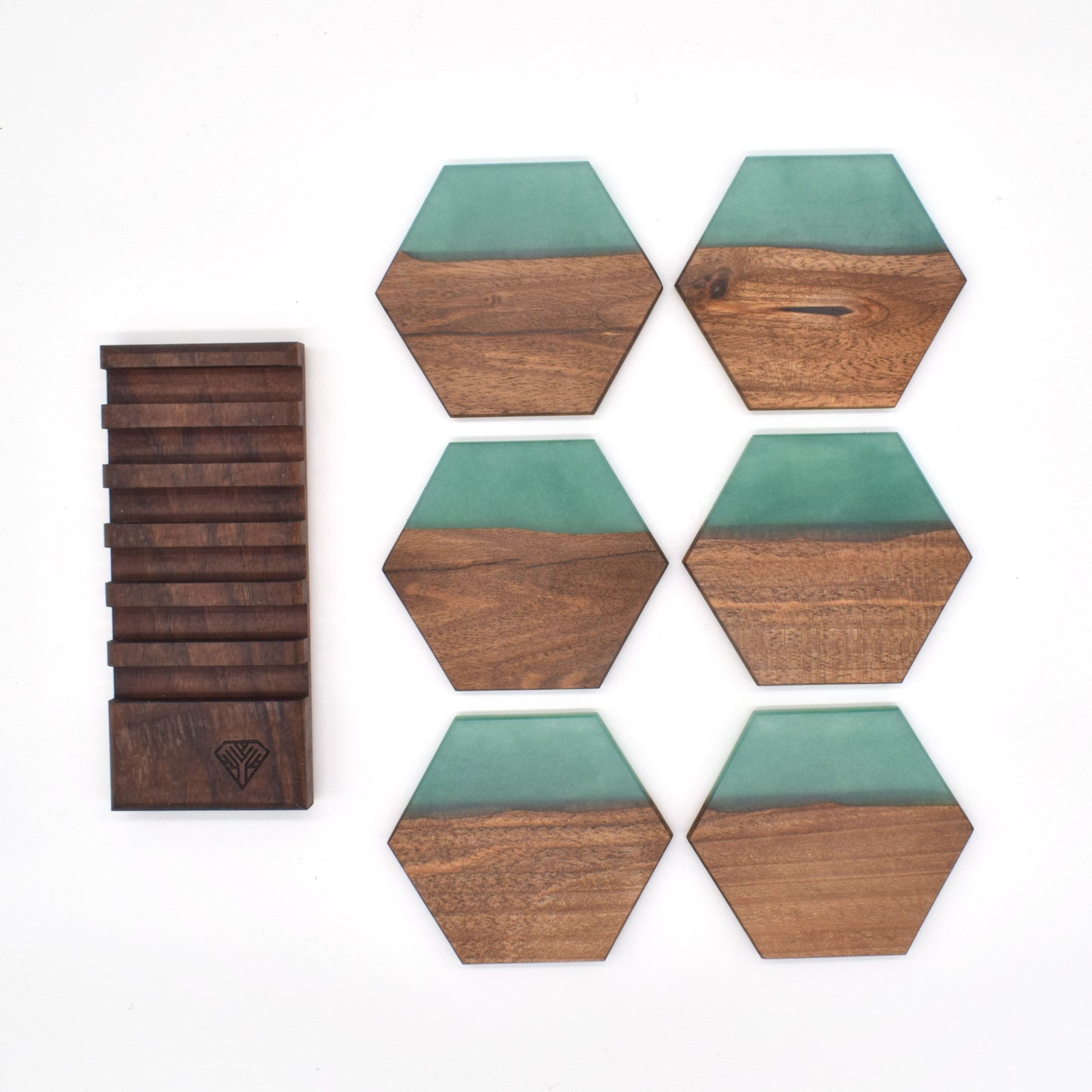 Coasters in Set of 6 - hex blue