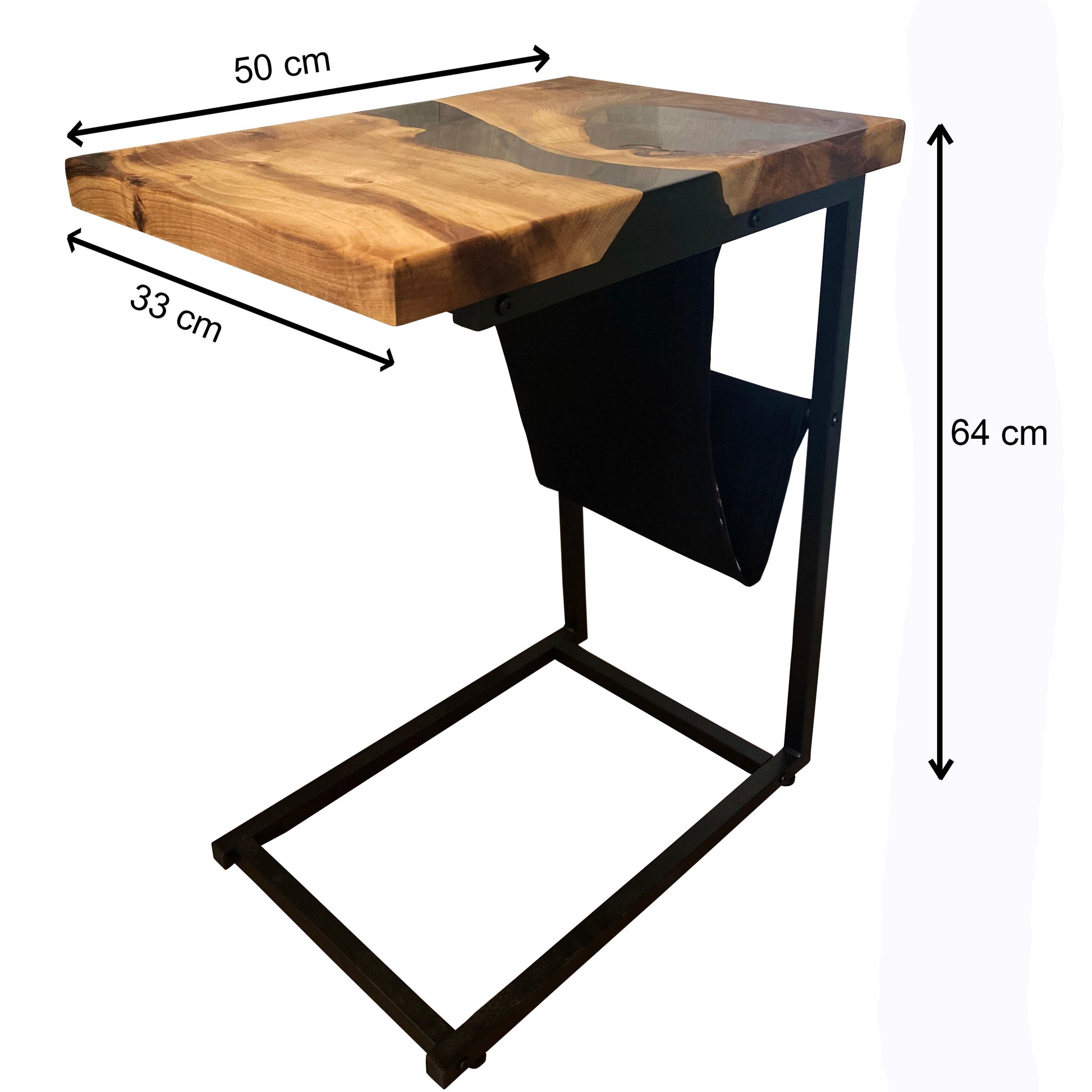 Beistelltisch Massivholz Epoxydharz Schwarz