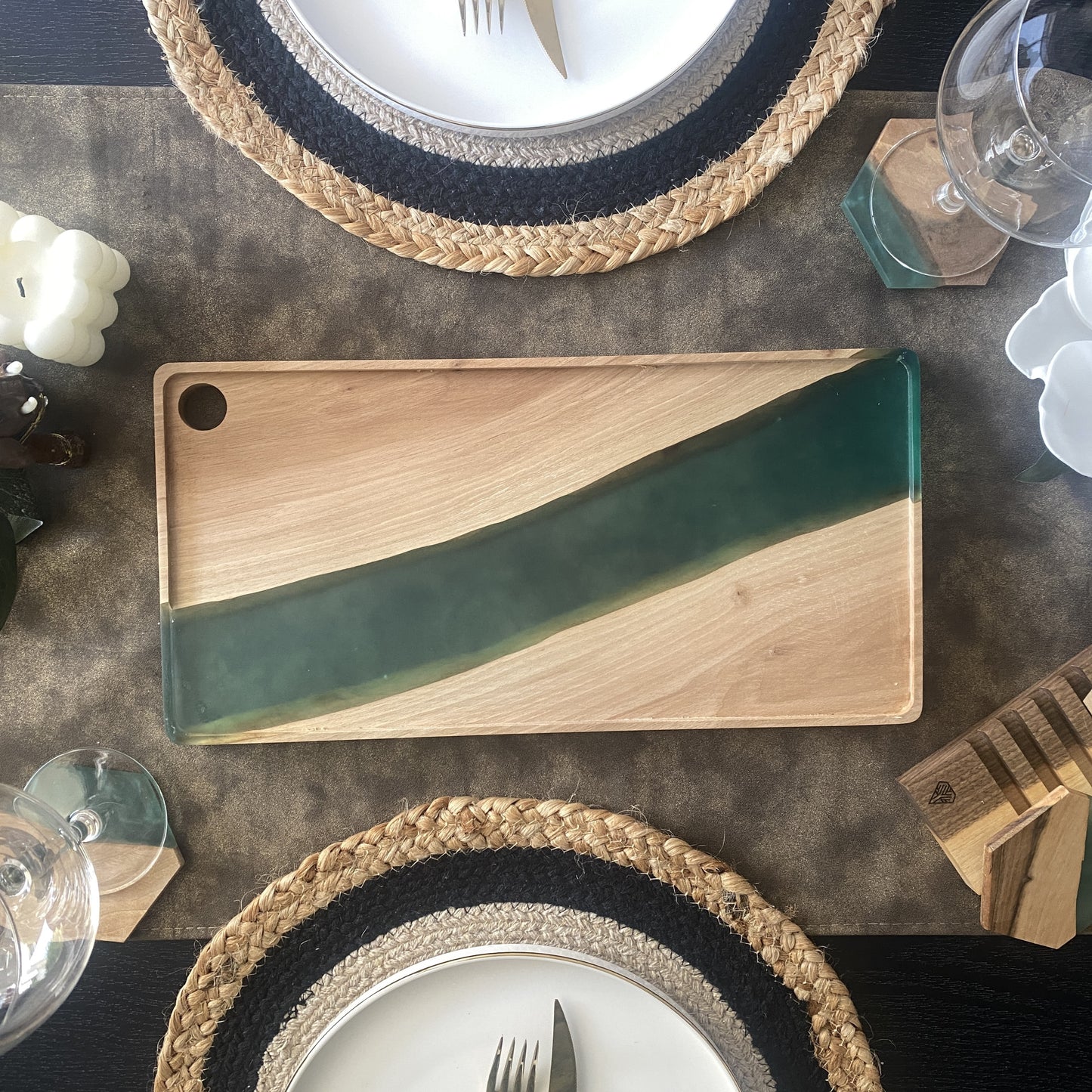 Stylish serving board in turquoise