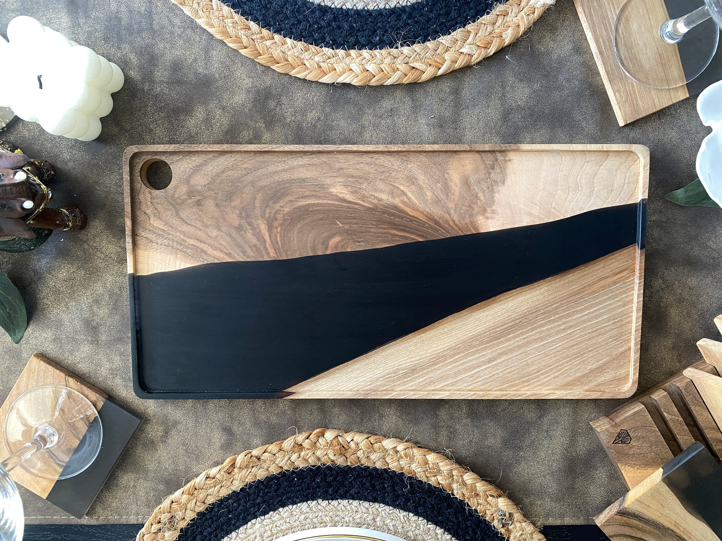 Stylish serving board in turquoise