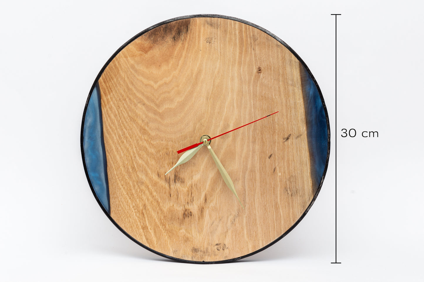 Modern wall clock made of wood and epoxy – dark blue
