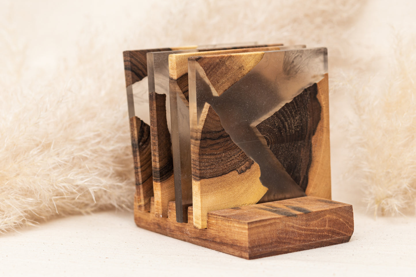 Untersetzer Set mit Halterung - Rechteckig Holz Epoxydharz