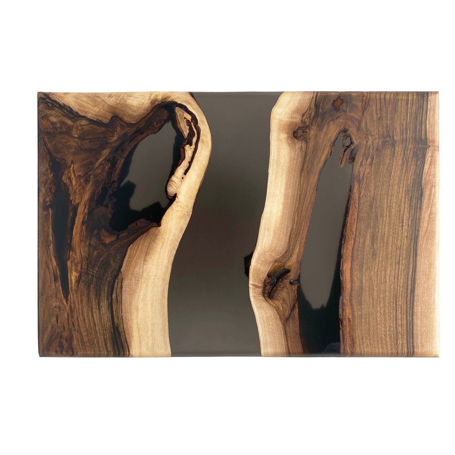 Side table made of walnut wood and black epoxy resin