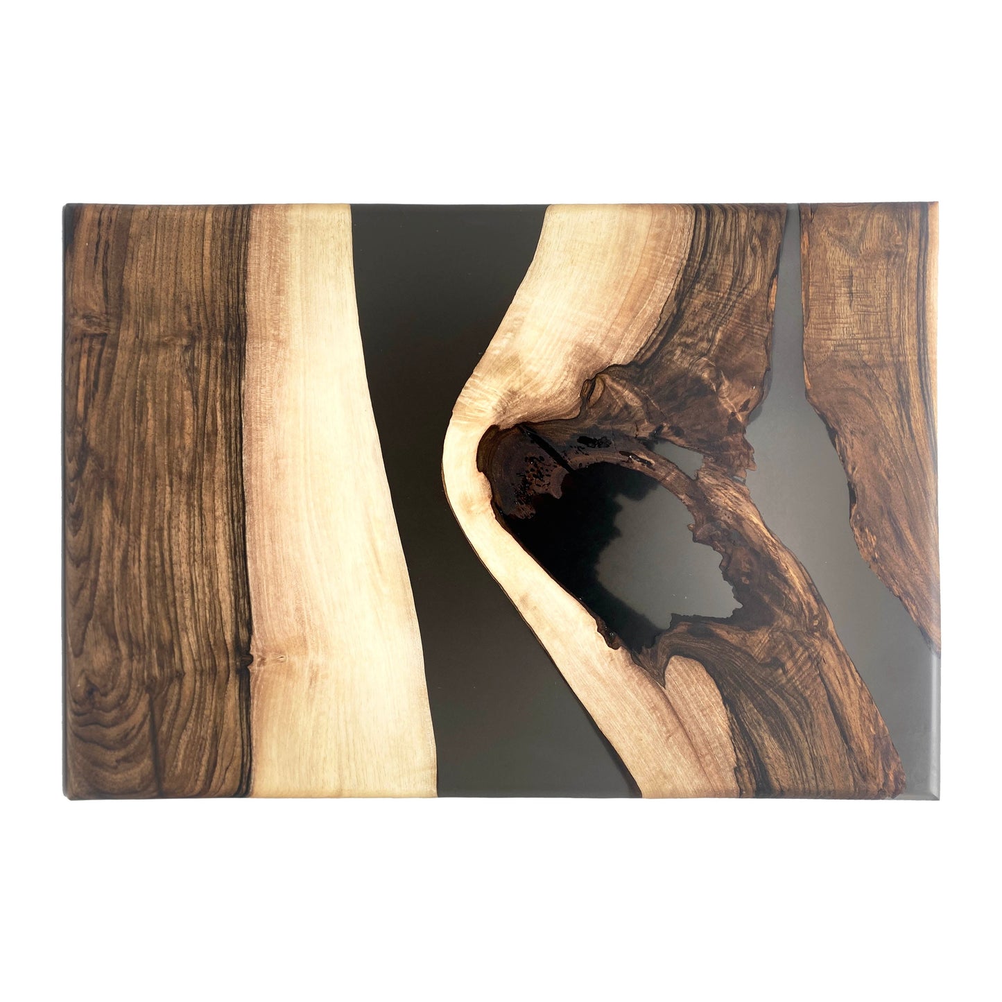 Side table made of walnut wood and black epoxy resin