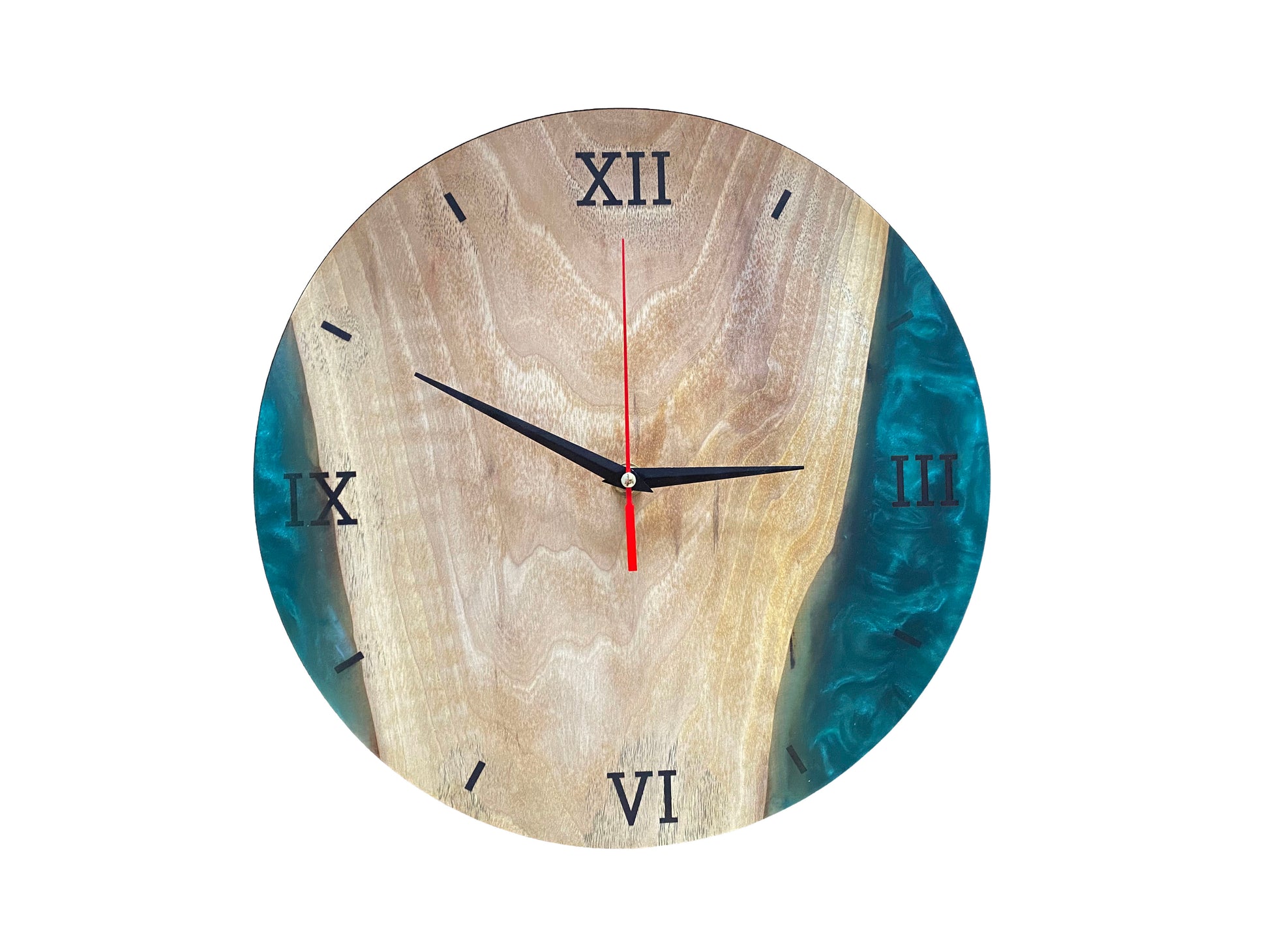 Wanduhr Holz Epoxydharz Grün