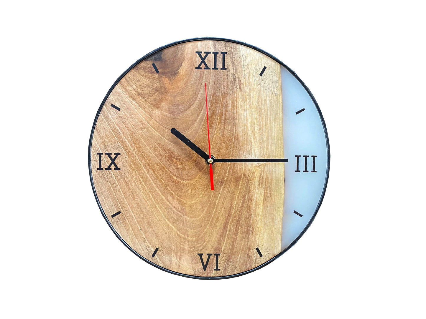 Wanduhr Holz Epoxydharz Weiß