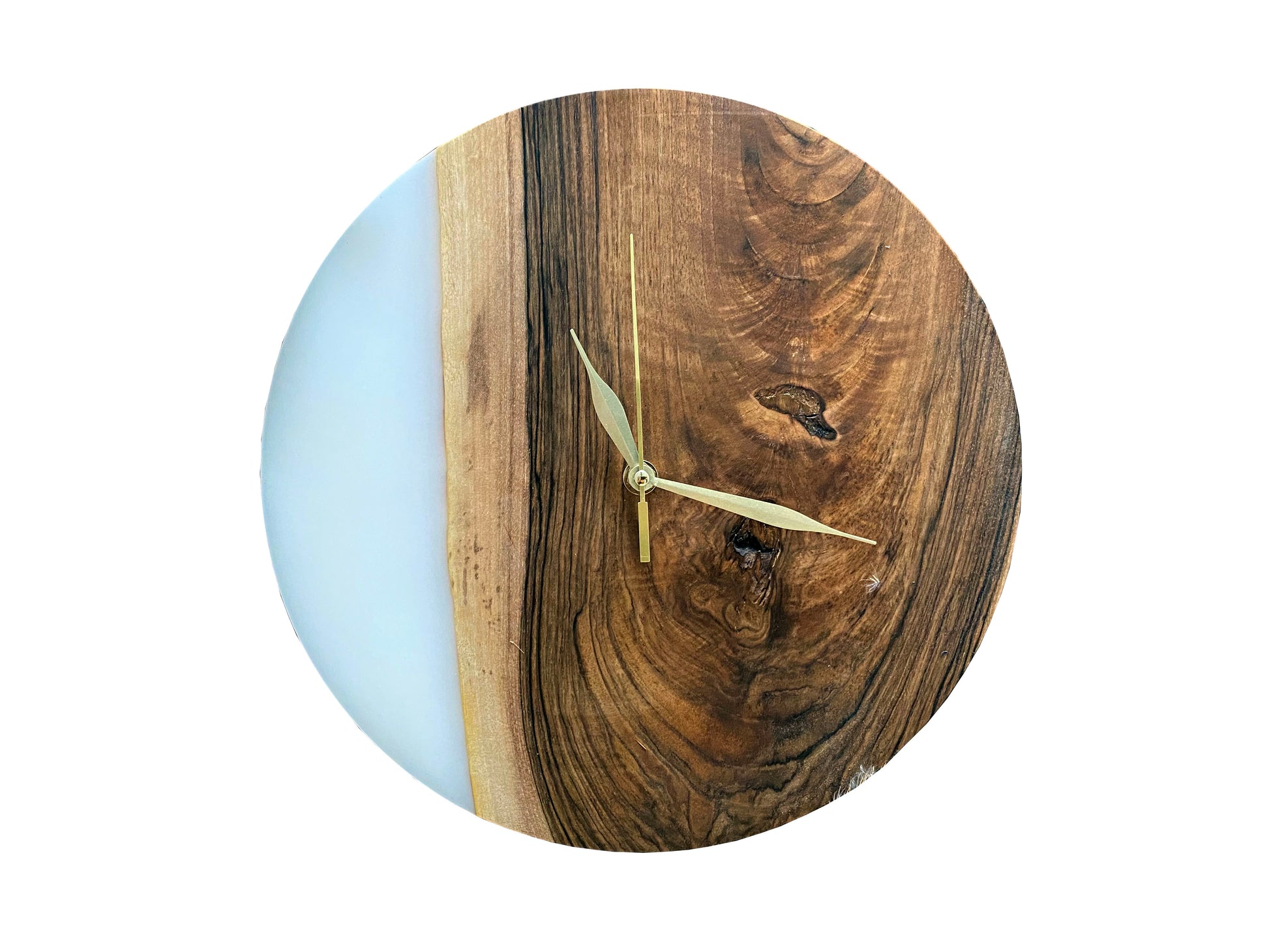 Wanduhr Holz Epoxydharz Weiß